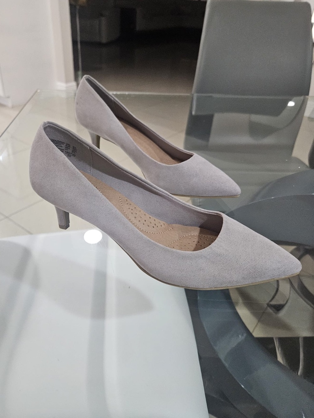 Dexflex Comfort Jeannie Women's Gray Faux Suede Pointed Toe Pumps Shoes Size 8.5